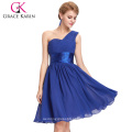 Grace Karin Novo Modelo Nice One Shoulder Chiffon Padrões de vestido de baile azul curto CL4106-3 #